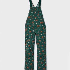 Duluth Trading Co Green Overalls with Highland Cow Print